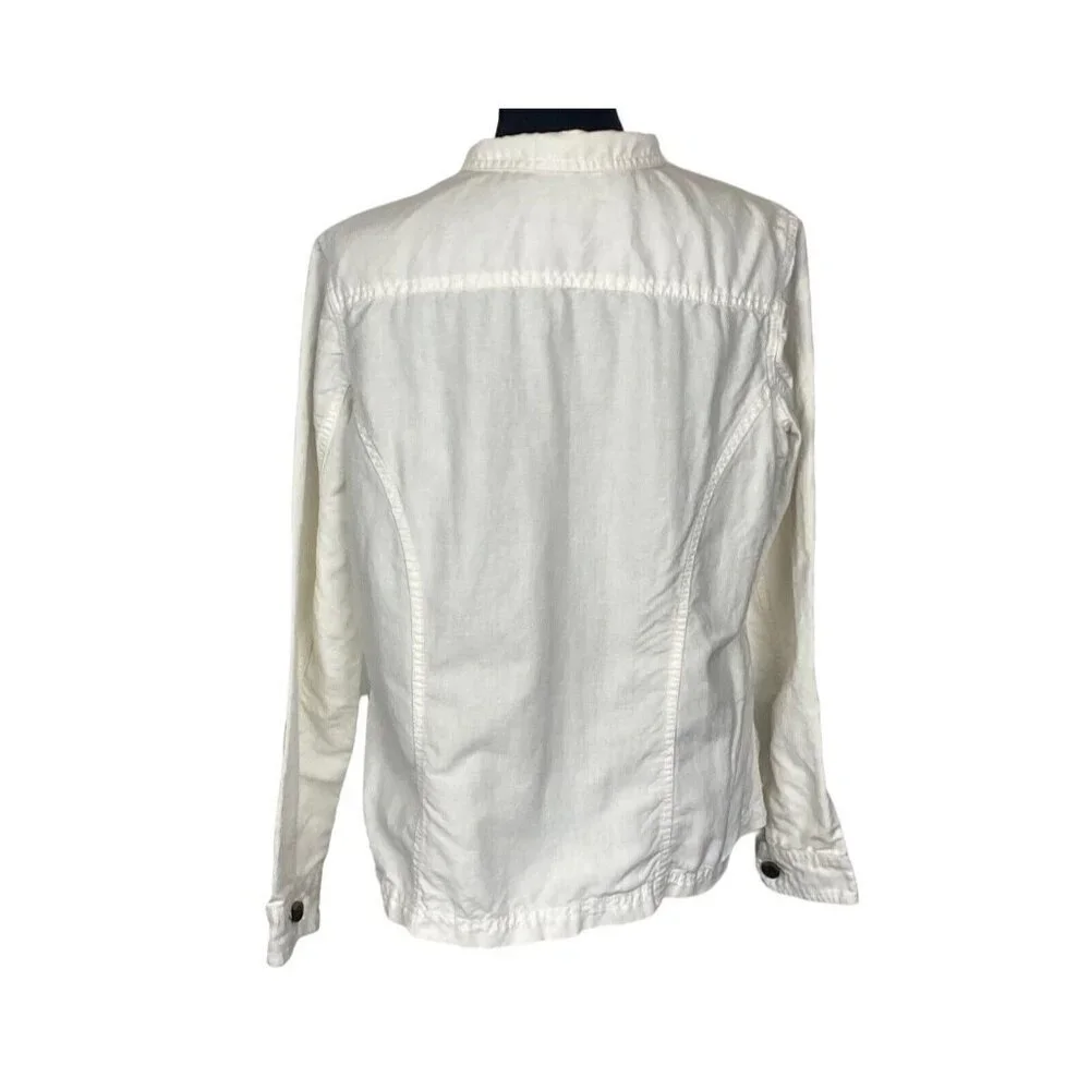 EDDIE BAUER Women Linen Blend Button Front Collared Jacket Sz L‎ White Classic